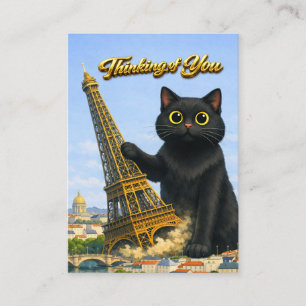 Big Black Cat Topples Eiffel Tower Thinking of You Enclosure Card