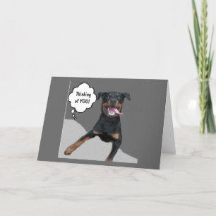 BIG BLACK DOG WITH BIG TONGUE IS THINKING OF "YOU" CARD