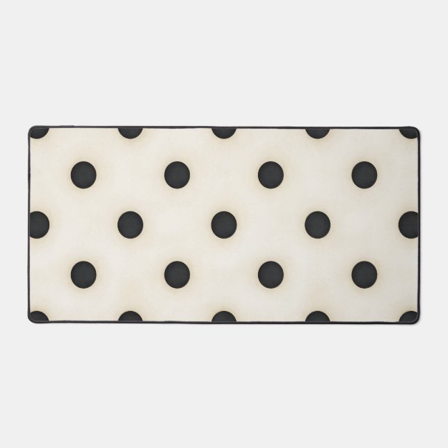 Big Black Polka Dots on Antique White Distressed Desk Mat (Front)