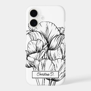 Big Black Tulips Line Drawing on White with Name