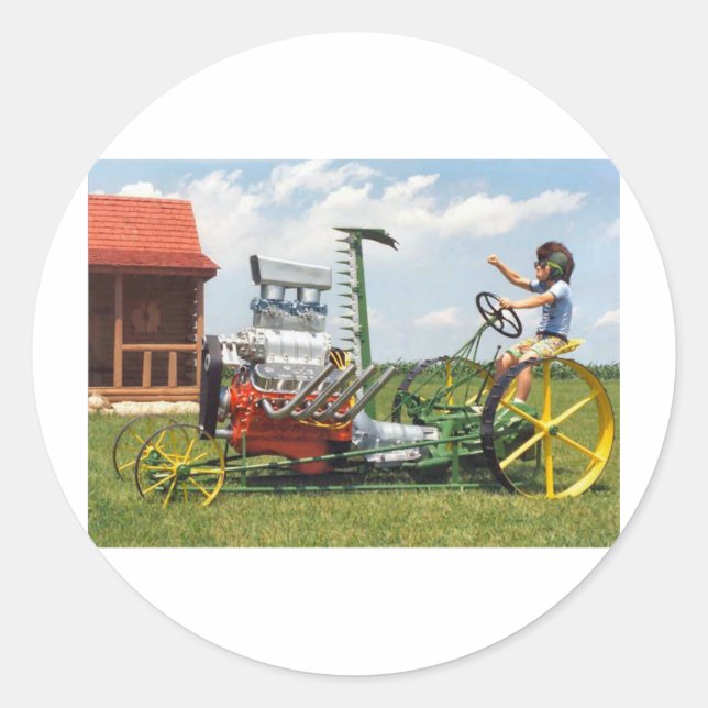 Big Block Lawn Mower Classic Round Sticker (Front)