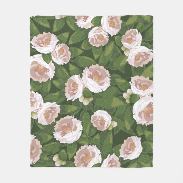 Big Bloom Camellia Charm Medium Fleece Blanket (Front)