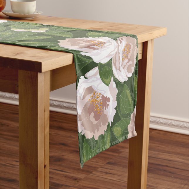Big Bloom Camellia Charm Short Table Runner (In Situ)