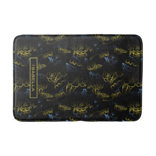 Big blossom floral pattern gold personalised name bath mat
