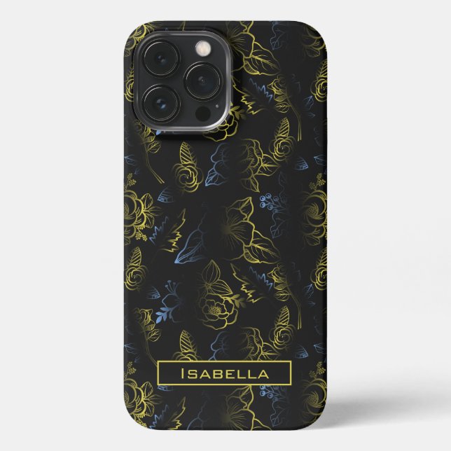 Big blossom floral pattern gold personalised name iPhone case (Back)