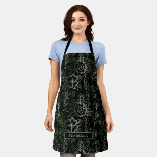 Big blossom floral pattern green personalised name apron