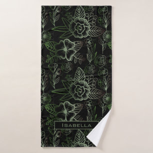 Big blossom floral pattern green personalised name bath towel