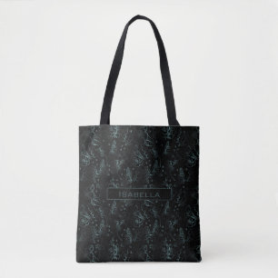 Big blossom floral pattern grey personalised name  tote bag