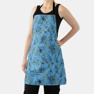 Big blossom floral pattern with personalised name apron