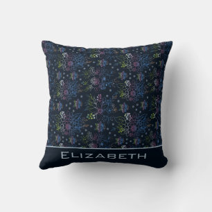 Big blossom floral pattern with personalised name cushion