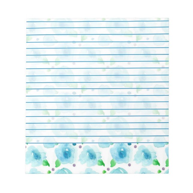 Big Blue Blossoms Watercolor Flowers Lined Notepad (Front)