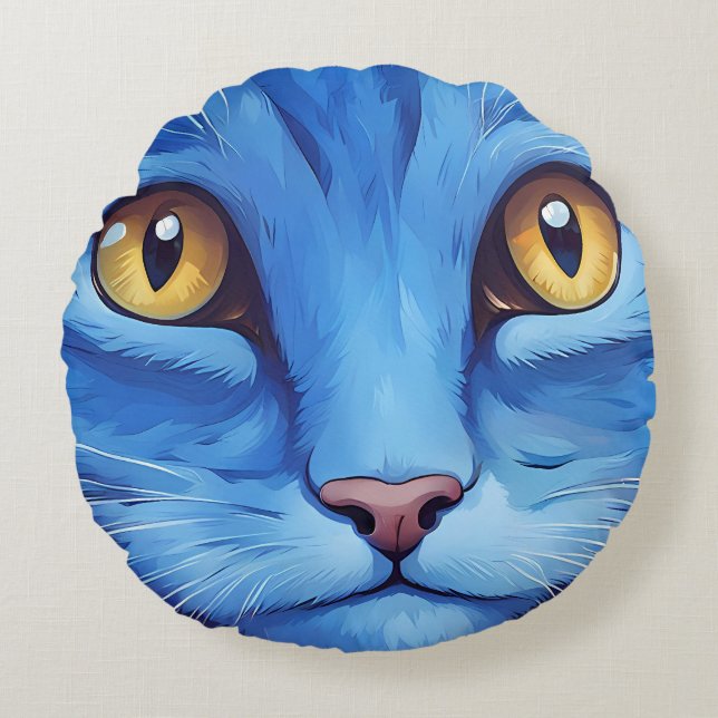 Big Blue Cat Round Cushion (Front)