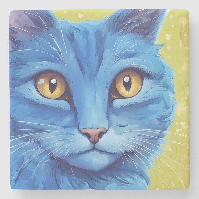 Big Blue Cat. Stone Coaster (Front)