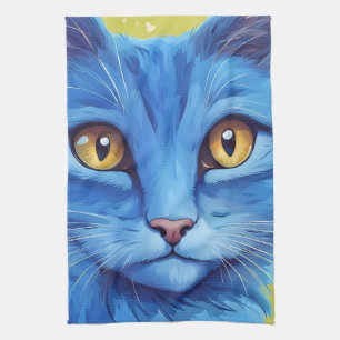 Big Blue Cat Tea Towel