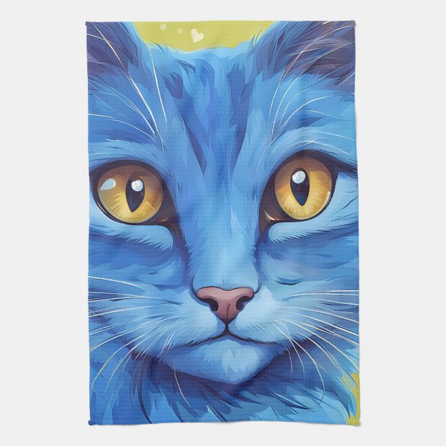 Big Blue Cat Tea Towel (Vertical)