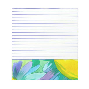 Big Blue Daisy Painted Watercolor Flowers Lined Notepad
