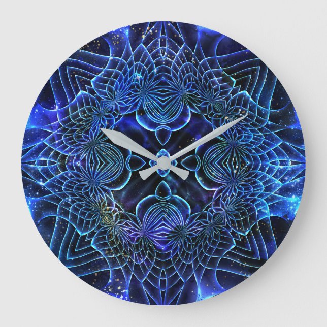 Big Blue Electric Galactic Geometry Large Clock (Front)