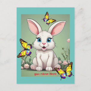 Big Blue Eyes Bunny Rabbit Holiday Postcard