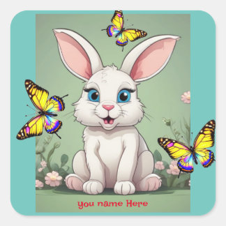 Big Blue Eyes Bunny Rabbit Square Sticker