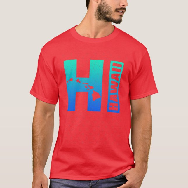 Big Blue Hawaii Distressed Design T-Shirt (Front)