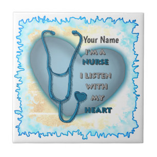 Big blue heart nurse ceramic tile