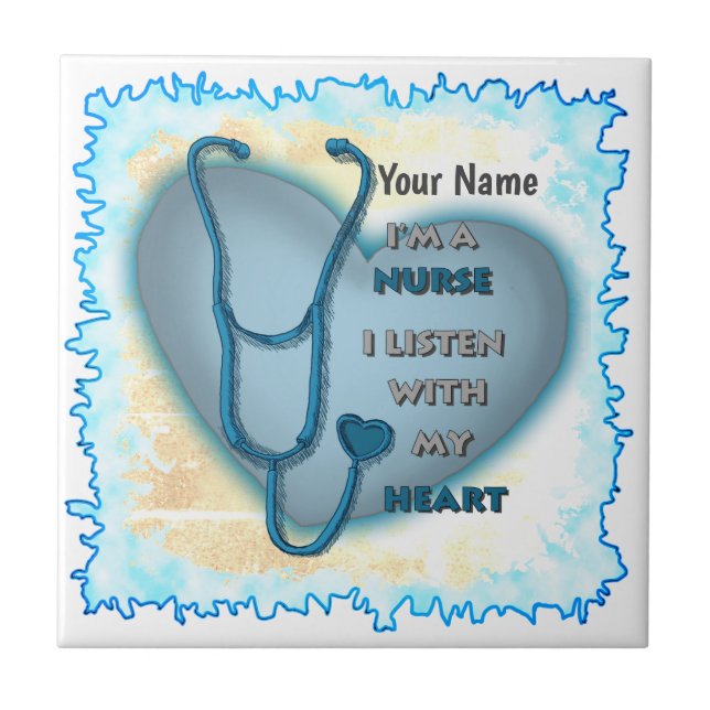 Big blue heart nurse  ceramic tile (Front)