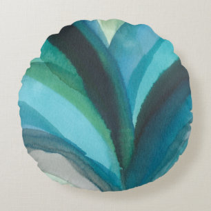 Big Blue Leaf I Round Cushion