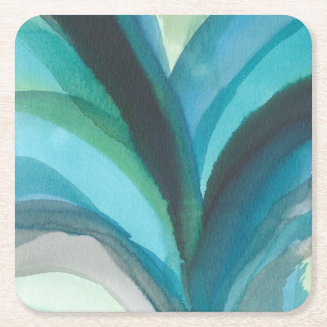 Big Blue Leaf I Square Paper Coaster (Front)