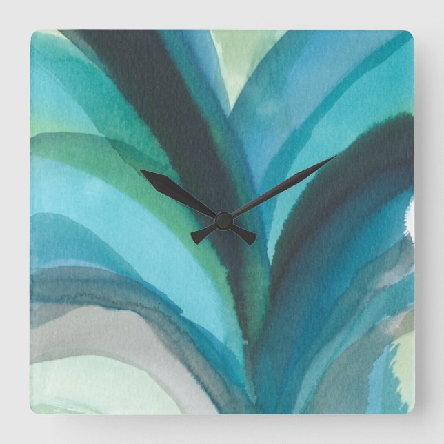 Big Blue Leaf I Square Wall Clock (Front)