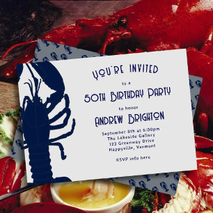 Big Blue Lobster His Birthday Party Invitation