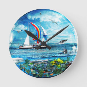 Big Blue Ocean Bubble Natures Playground Round Clock