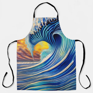 Big Blue Ocean Wave Over Sunset Sky Apron