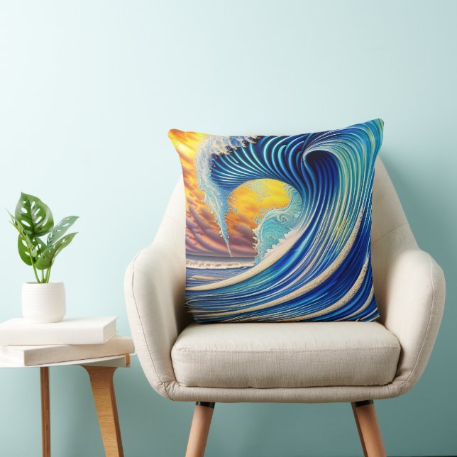Big Blue Ocean Wave Over Sunset Sky Cushion (Chair)
