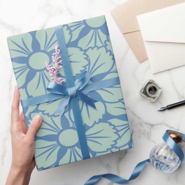 Big Blue Print Classic Sakura Flower Pattern Wrapping Paper (Gifting)