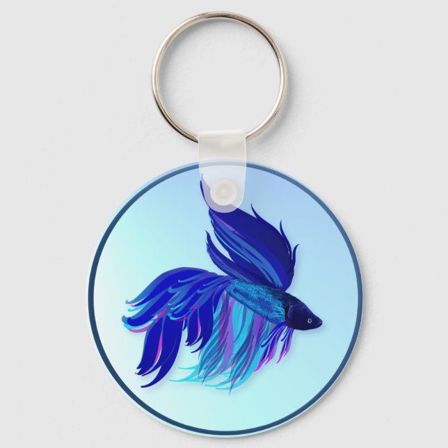 Big Blue Siamese Fighting Fish Keychains (Front)