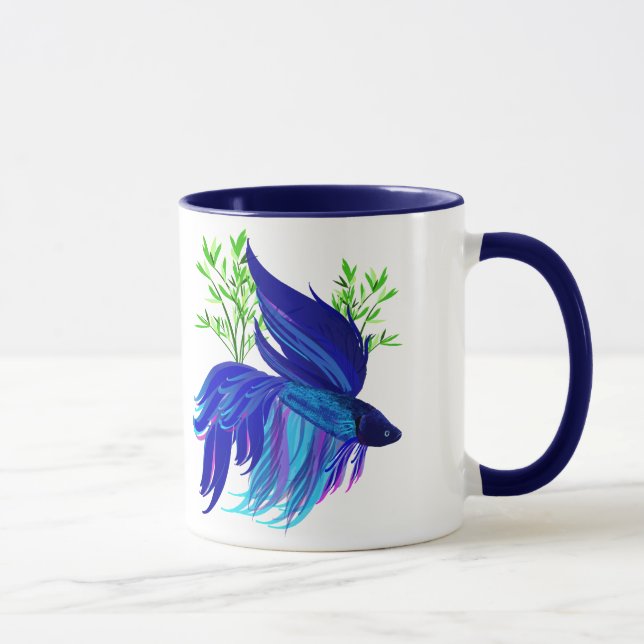 Big Blue Siamese Fighting Fish Mugs (Right)