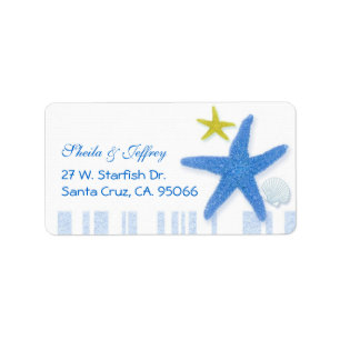 Big Blue Starfish + Stripes Wedding Label
