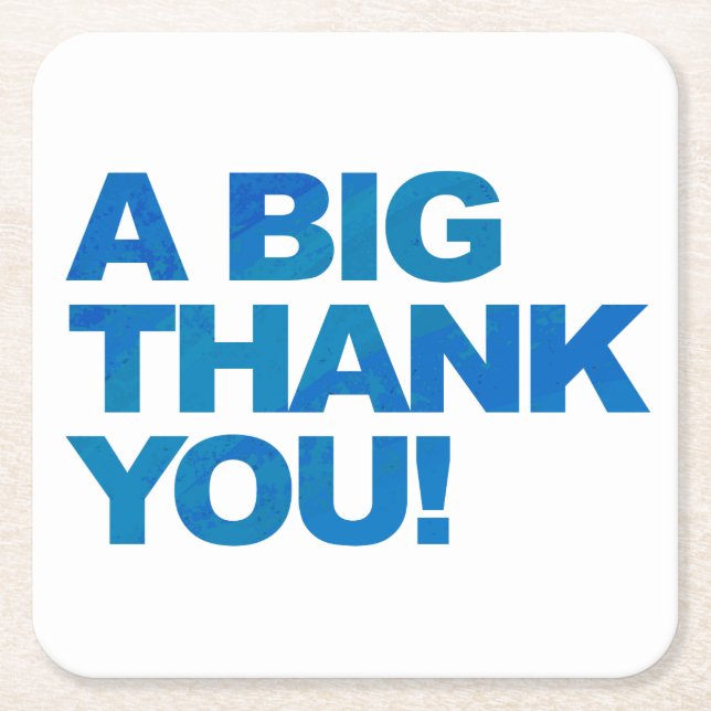 Big Blue Thank You Square Paper Coaster (Front)