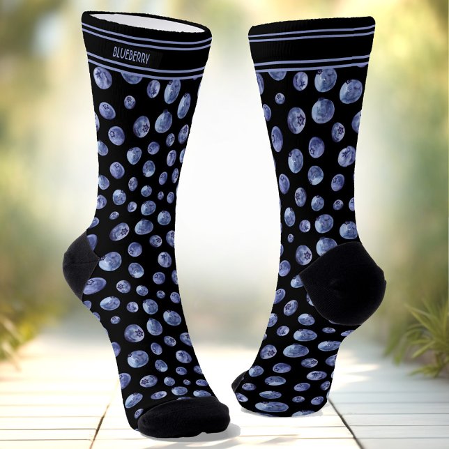 Big Blueberry Pattern Personalised Name Black Blue Socks (Big Blueberry Pattern Personalized Name Black Blue Socks)