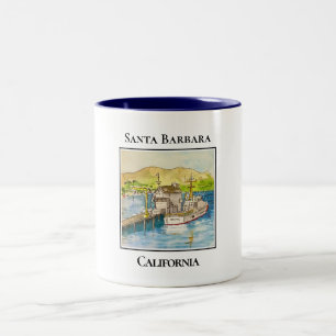 Big Boats in the Harbour, Santa Barbara, Californi Two-Tone Coffee Mug