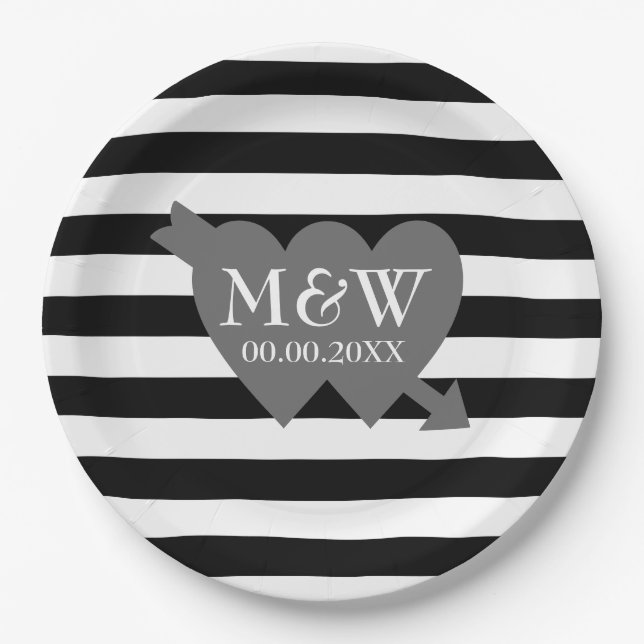 Big bold black and white striped wedding plates (Front)