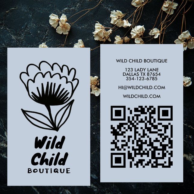 BIG BOLD BLOOM Rustic Minimal Floral QR code  Business Card (BIG BOLD BLOOM Rustic Minimal Floral QR code Business Card
)