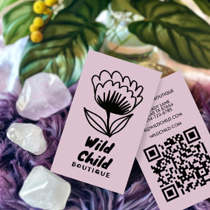 BIG BOLD BLOOM Rustic Minimal Floral QR code  Business Card