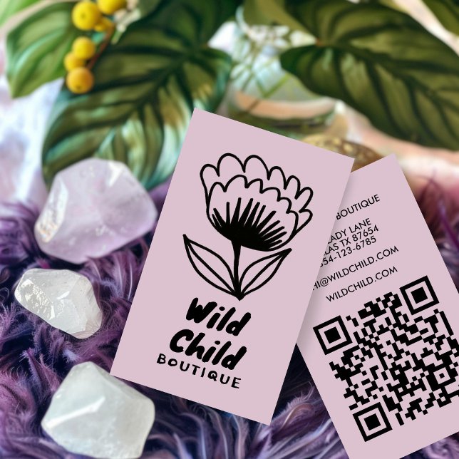 BIG BOLD BLOOM Rustic Minimal Floral QR code  Business Card (BIG BOLD BLOOM Rustic Minimal Floral QR code Business Card
)