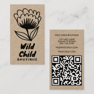 BIG BOLD BLOOM Rustic Minimal Floral QR code  Business Card