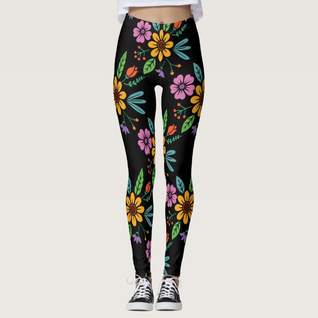 Big Bold Colourful Flowers Leggings (Front)