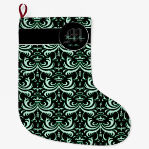 Big Bold Damask (Apple Green) Large Christmas Stocking