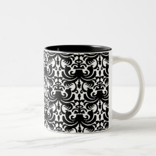 Big Bold Damask (Black) Two-Tone Coffee Mug