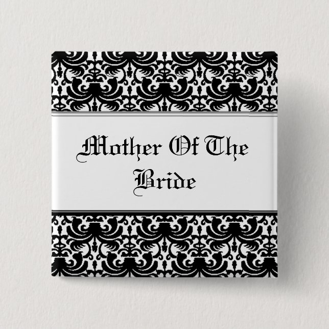 Big Bold Damask (Black) (Wedding) 15 Cm Square Badge (Front)