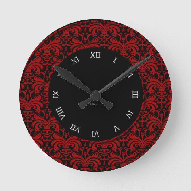 Big Bold Damask (Red) Round Clock (Front)